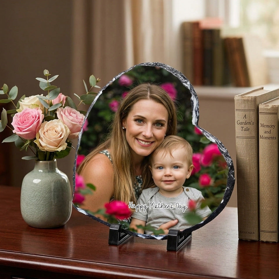 Personalized Picture Slate Frame, Customized Photo Print Stone for Mom, Wife, Women, Her - Custom Mothers Day Gifts for Mother, Grandma, Rock Slate Plaque Frame Family, Dad, Father, Him
