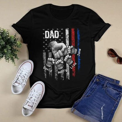 Personalized Dad Shirt Mens 4th of July Father's Day First for Daddy with Kids Names