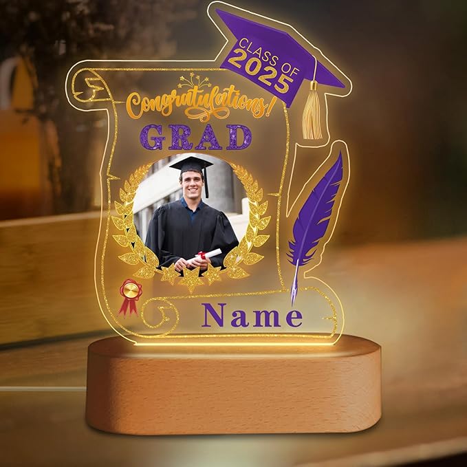 Custom Graduation Gift Night Light with Photo Personalized Acrylic LED Light Congrats Grad Gift Class of 2025