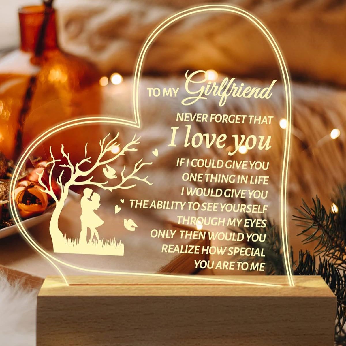 Valentines Day Gifts for Girlfriend, to My Girlfriend Custom Acrylic Engraved Night Light Presents, Birthday Anniversary Christmas Valentines Day Gifts for Girlfriend