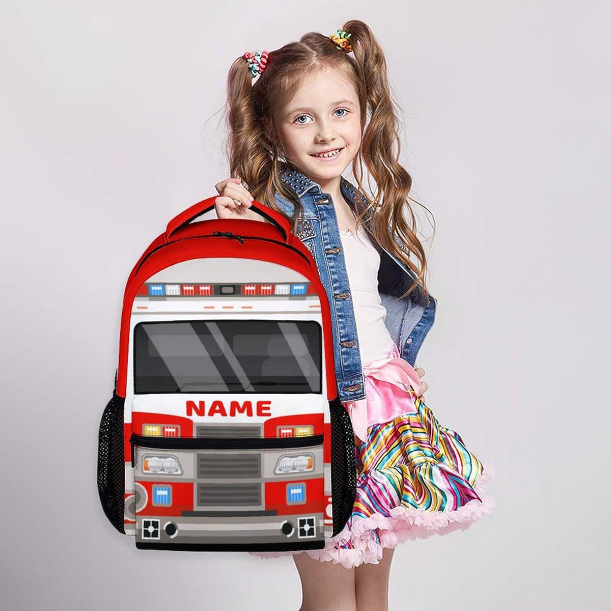 Kids Backpacks for Boys 3-6, 17 Back to School Gifts for Kids Children, Personalized Fire Truck Bookbag Supplies with Pockets for Kindergarten Preschool, Custom School Backpacks for Truck Lovers