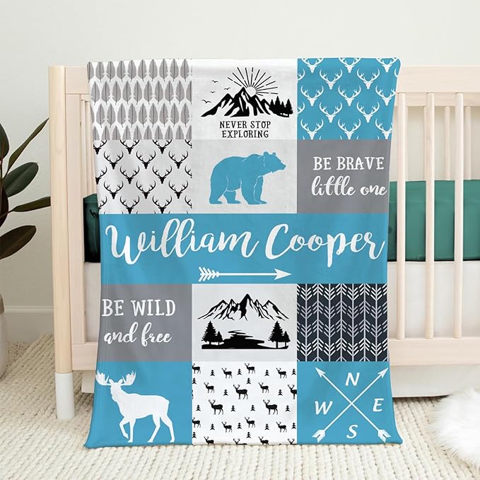 Personalized Baby Blankets for Boys Girls, Custom Flannel Blanket with Name Customized Christmas Birthday Gifts for Kids Teens