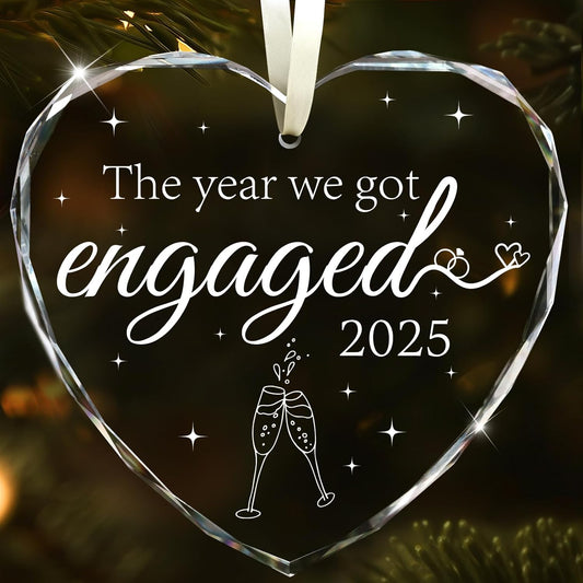 Engagement Gifts for Couples 2025, Gift for Newly Engaged Couples, Happy Engagement Gift for Her, Women, Friends, Bride to Be Gifts, Christmas Ornaments, Crystal Glass Engaged Ornament 2025