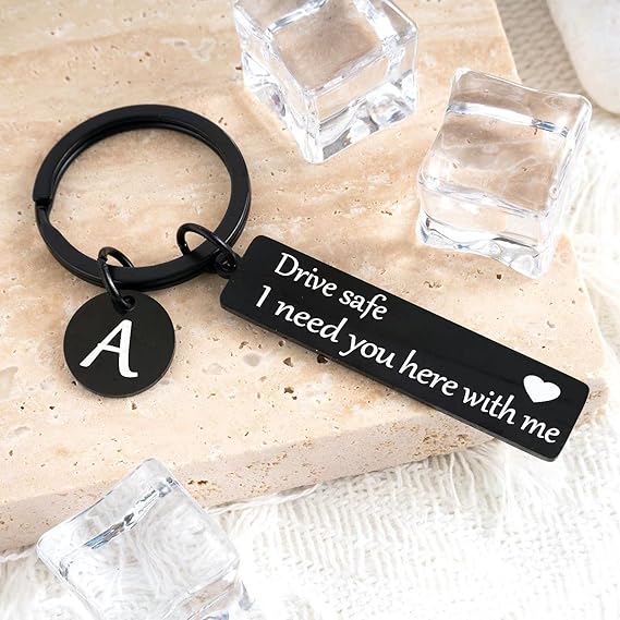 Drive Safe keychain for boyfriend,26-letter keychain, Gifts for Boyfriend on Birthday Christmas Valentine's day