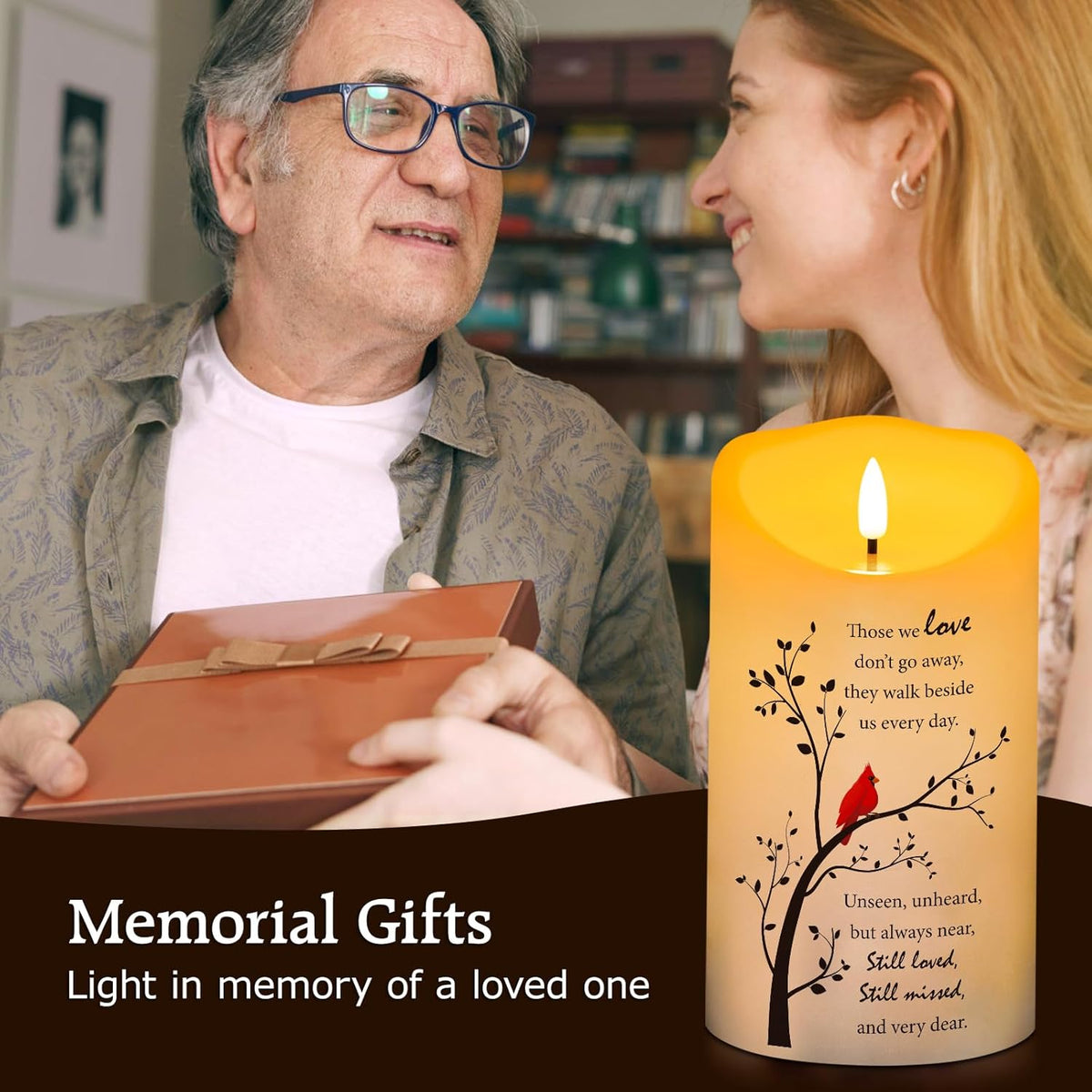 Memorial Candle, Real Wax LED Light with Remote Sympathy Gifts for Loss of Loved One, Mother, Father - Remembrance Gift