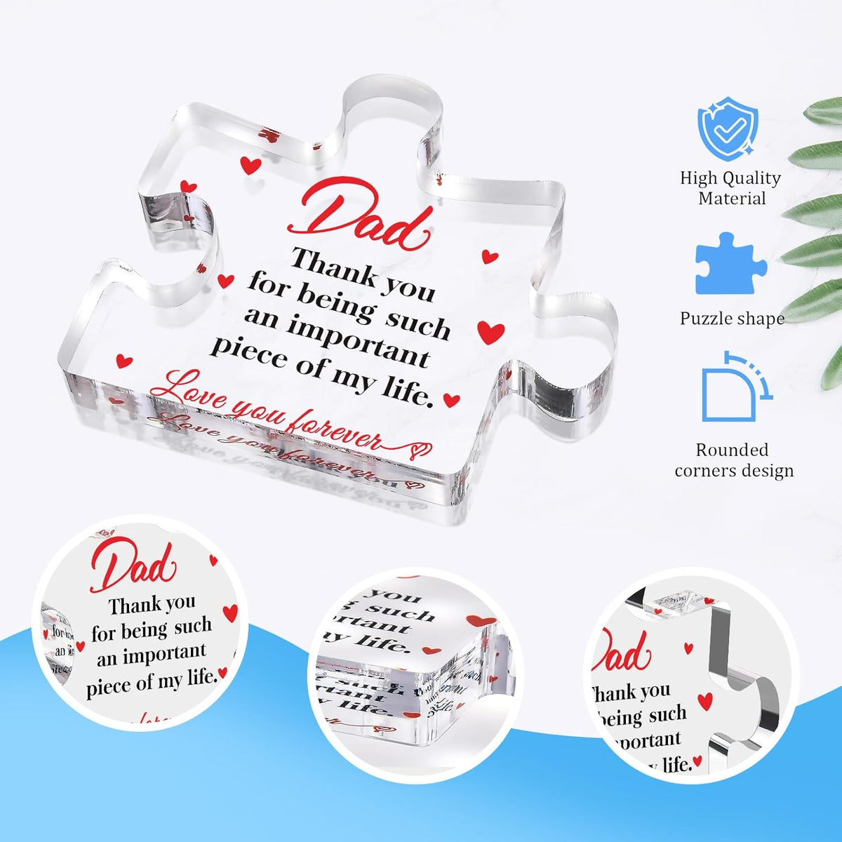 Fathers Day Dad Gifts for Dad Husband from Daughter Son Wife-Acrylic Puzzle Plaque-Birthday Thanksgiving Christmas Retirement Gift Ideas for Home Office Table Desk Decor