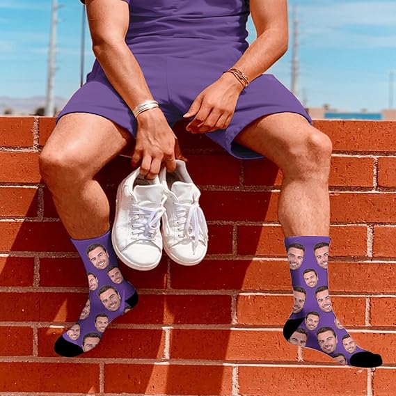 Custom Face Socks with Picture, Personalized Socks with Photo Customized Unisex Funny Crew Sock Gifts for Men Women