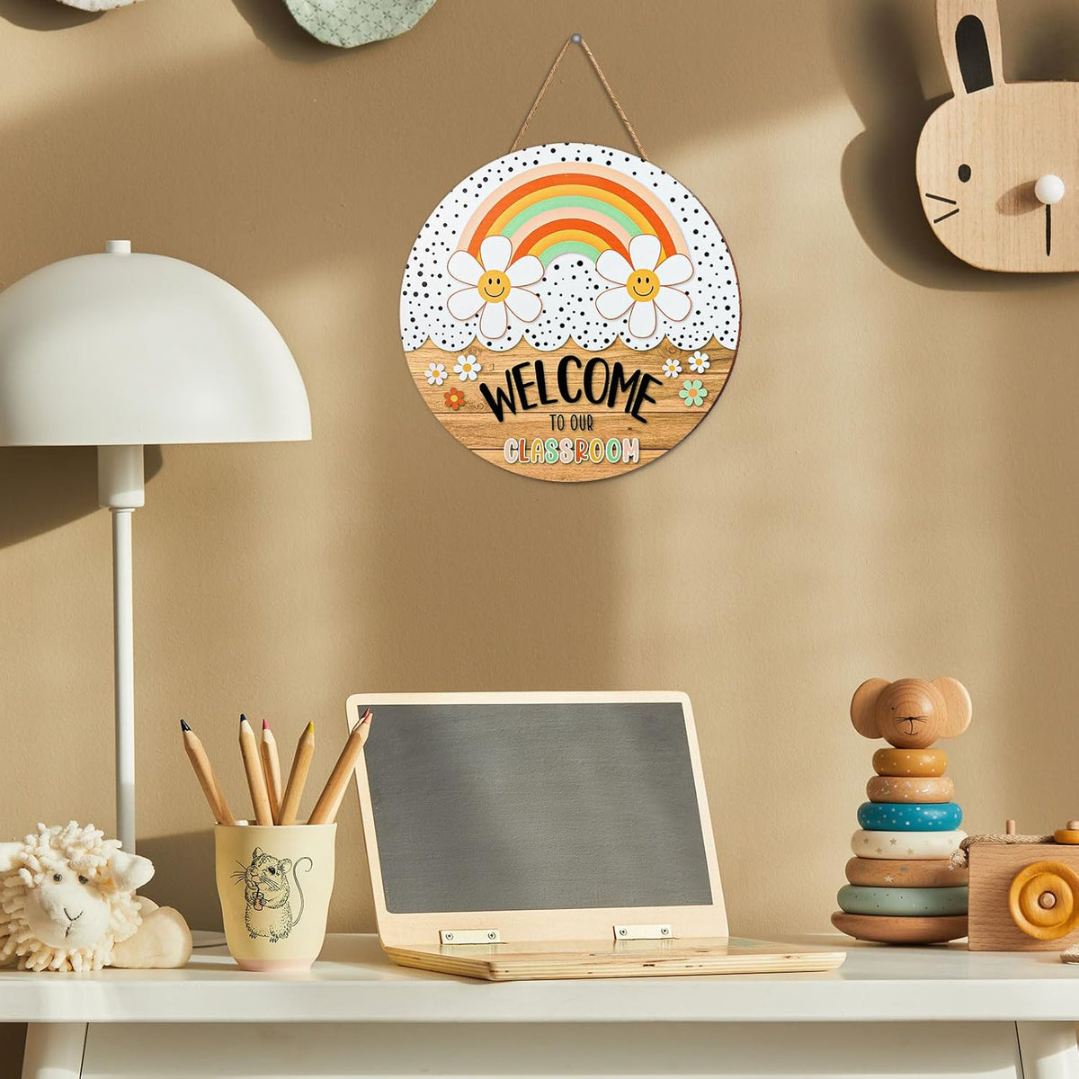 Welcome Sign Back to School Teacher Door Sign Welcome to Our Classroom Door Hanger Wreath for First Day of School Bulletin Board Window Wall Decor