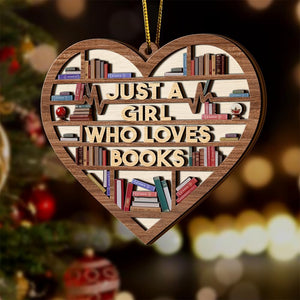 Book Ornament, Layers Wooden Bookshelf Book Lovers Gifts Christmas Tree Decor, Just A Girl Who Loves Books, Book Club Gifts, Librarian Ornament, Gifts for Women, Coworker, Teacher, Reading Lovers