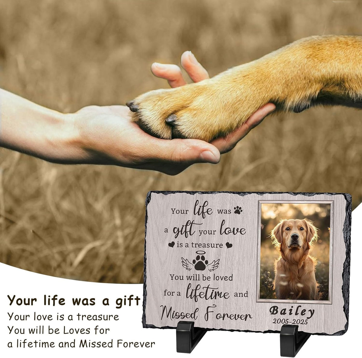 Personalized Dog Memorial Gifts for Loss of Dog, Custom Pet Memorial Stone with Photo Name Date Bereavement Sympathy Gift for Dog Cat Lover