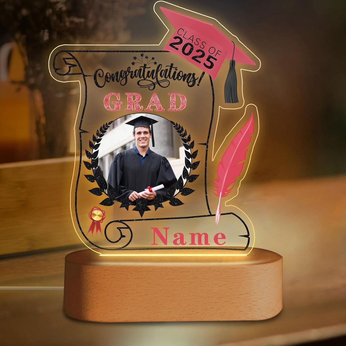Custom Graduation Gift Night Light with Photo Personalized Acrylic LED Light Congrats Grad Gift Class of 2025