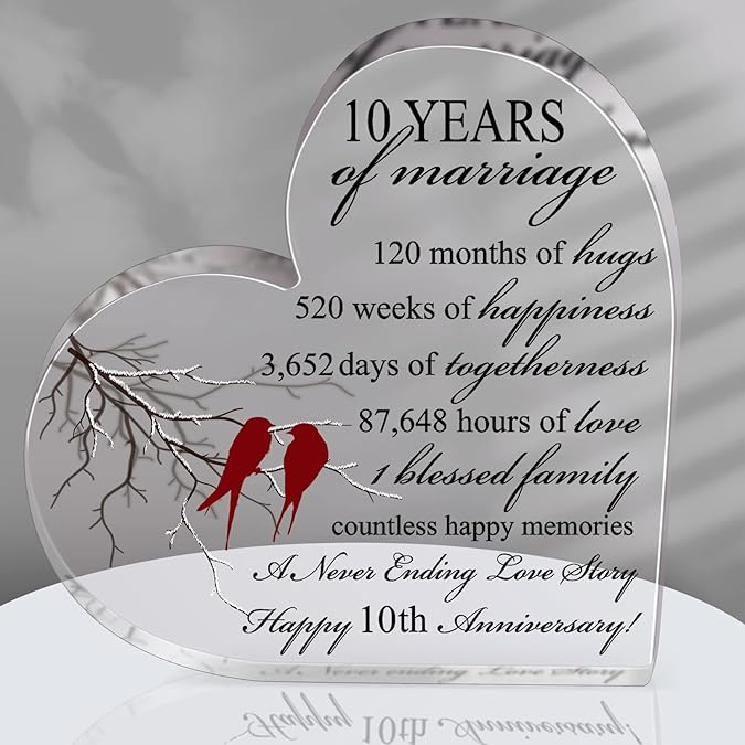 Years of Marriage Gift Wedding Anniversary Heart Marriage Keepsake Decoration Gift for Couple Parent Women Mom Husband Wife