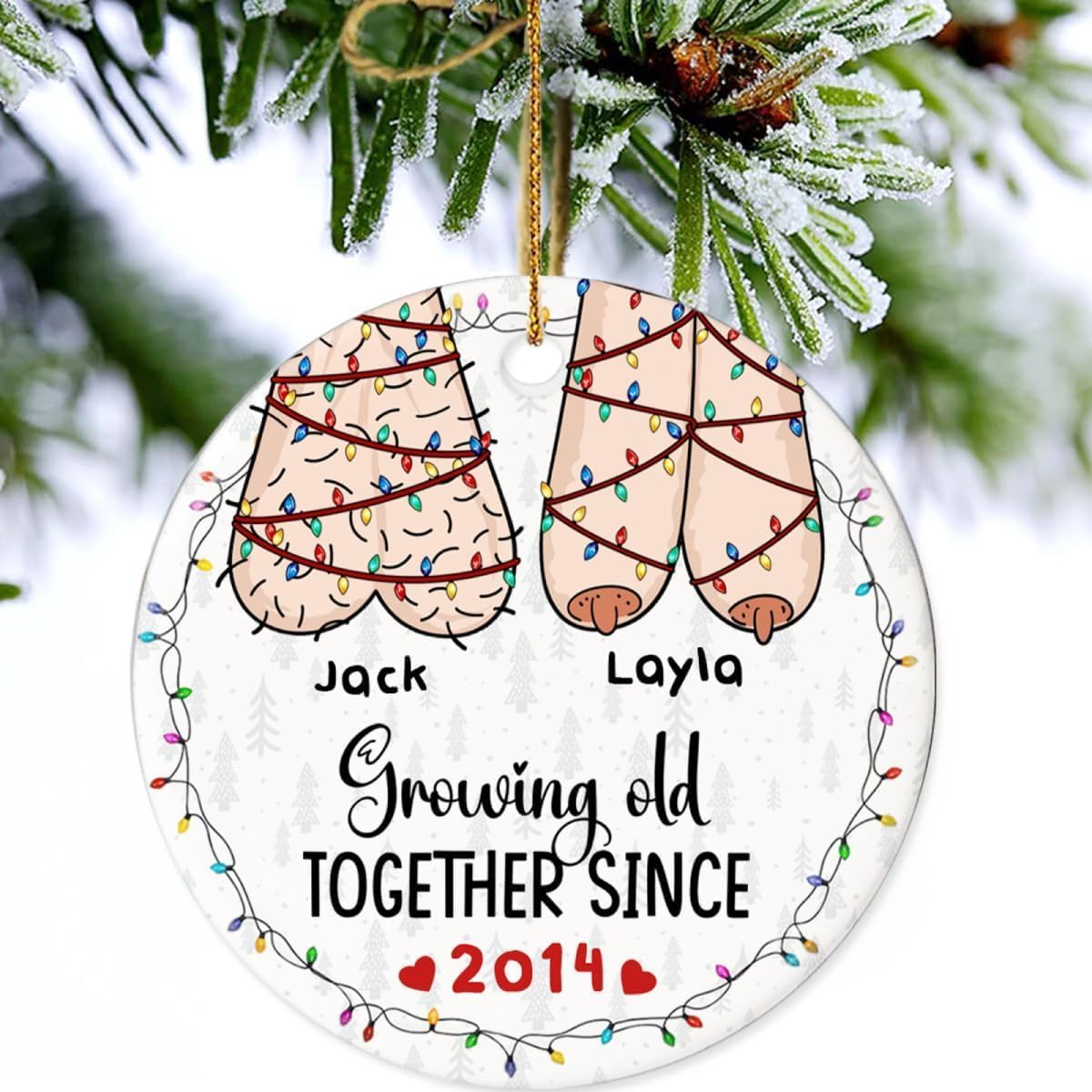 Christmas Funny Ornament Gifts for Couple, Funny Couple, Christmas for Husband, Wife Gifts, Growing Old Together Since, Ceramic Ornament Hanging Xmas Tree Decor