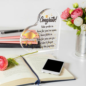Graduation Gift for Her/Him, Inspirational Grad Heart Acrylic Plaque Sign, Class of 2025 Keepsake for College High Middle School, Graduation Party Decorations Favors