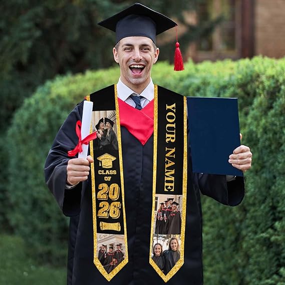 Custom Graduation Stole Class of 2026 Customized Congratulations Sash with Photo Name School Graduation Gift
