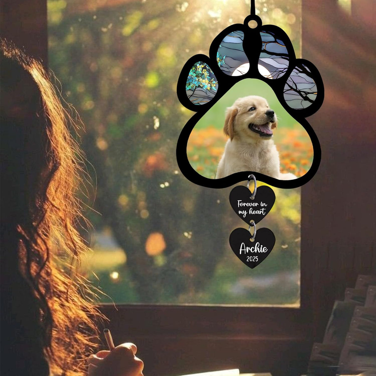 Personalized Dog Memorial Suncatcher with Photo, SunCatcher Gift for Someone Who Lost a Dog, Dog Remembrance Stained Glass, Sympathy Gift for Loss of Fur Baby, Pet Day, Christmas