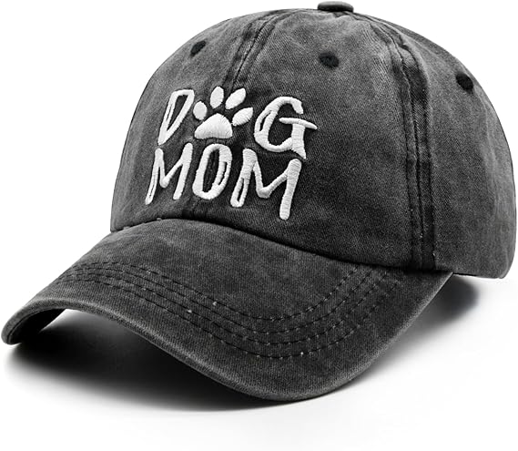Women's Embroidered Dog Mom Hat Adjustable Denim Baseball Cap
