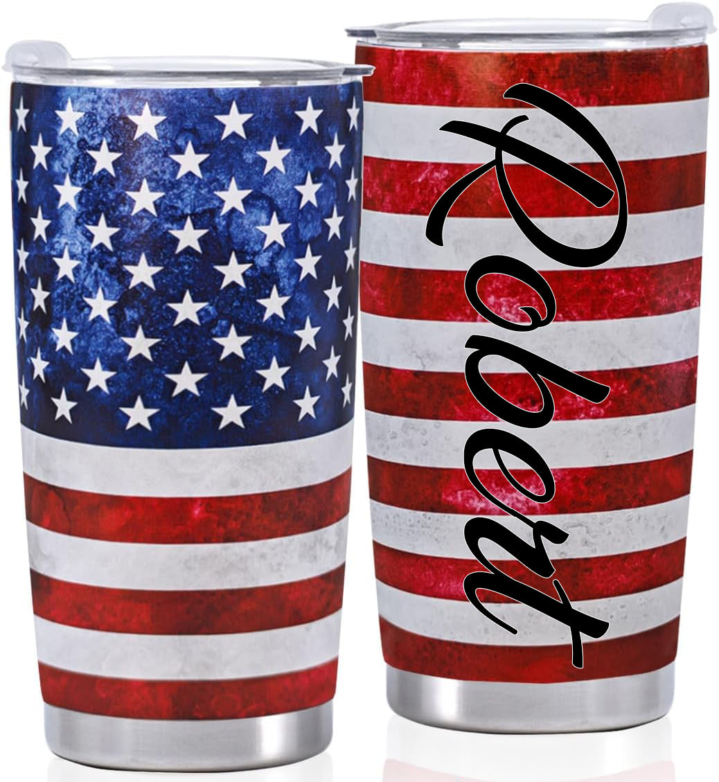 4th Of July Patriotic American Flag Tumbler Gifts for Dad Men Insulated Independence Cups USA Memorial Stainless Steel Day With Lids 20oz 30oz
