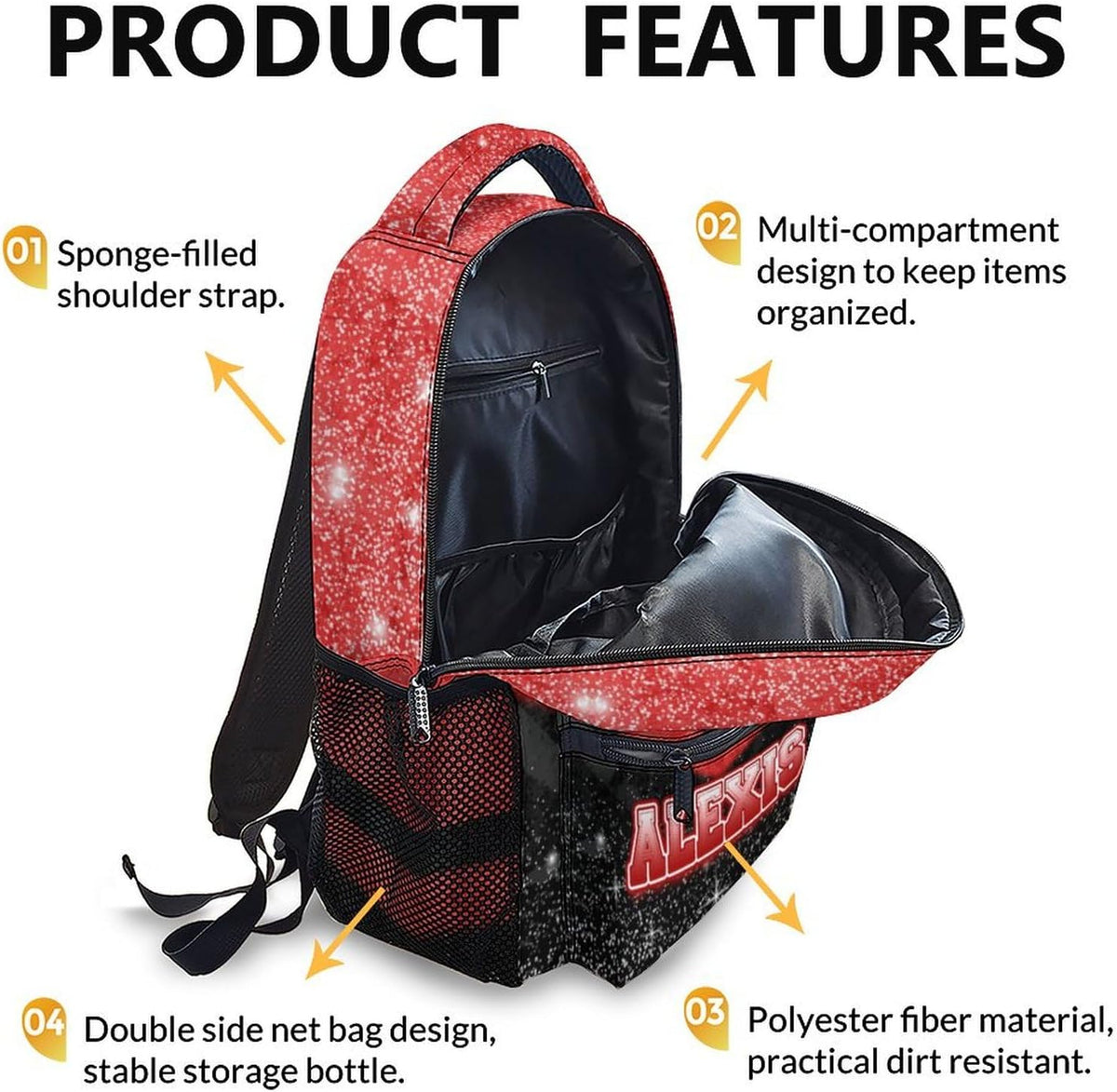 Custom Kindergarten Backpack for Girls Boys, Personalized Glitter Cheer School Bag for Kids Preschool Elementary - Red Cheerleader Daypack for School Travel Gym Work Hiking Camping