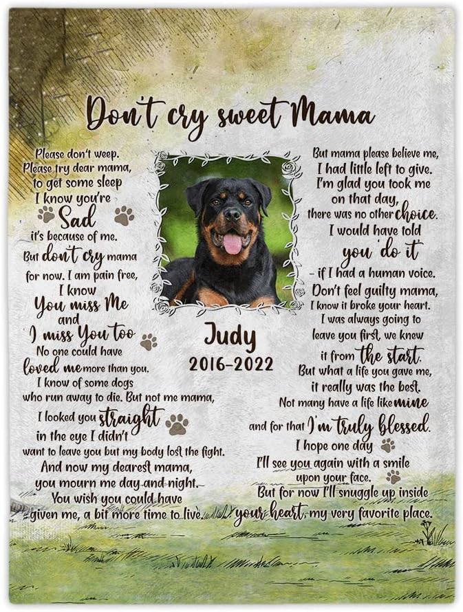 Don't Cry Sweet Mama Personalized Upload Dog Photo Fleece Blanket - Upload Photo - Memorial Gift Idea for Dog Lovers Sympathy Gift Dog Mom 71Vi7qO44bL._AC_SL1000.jpg