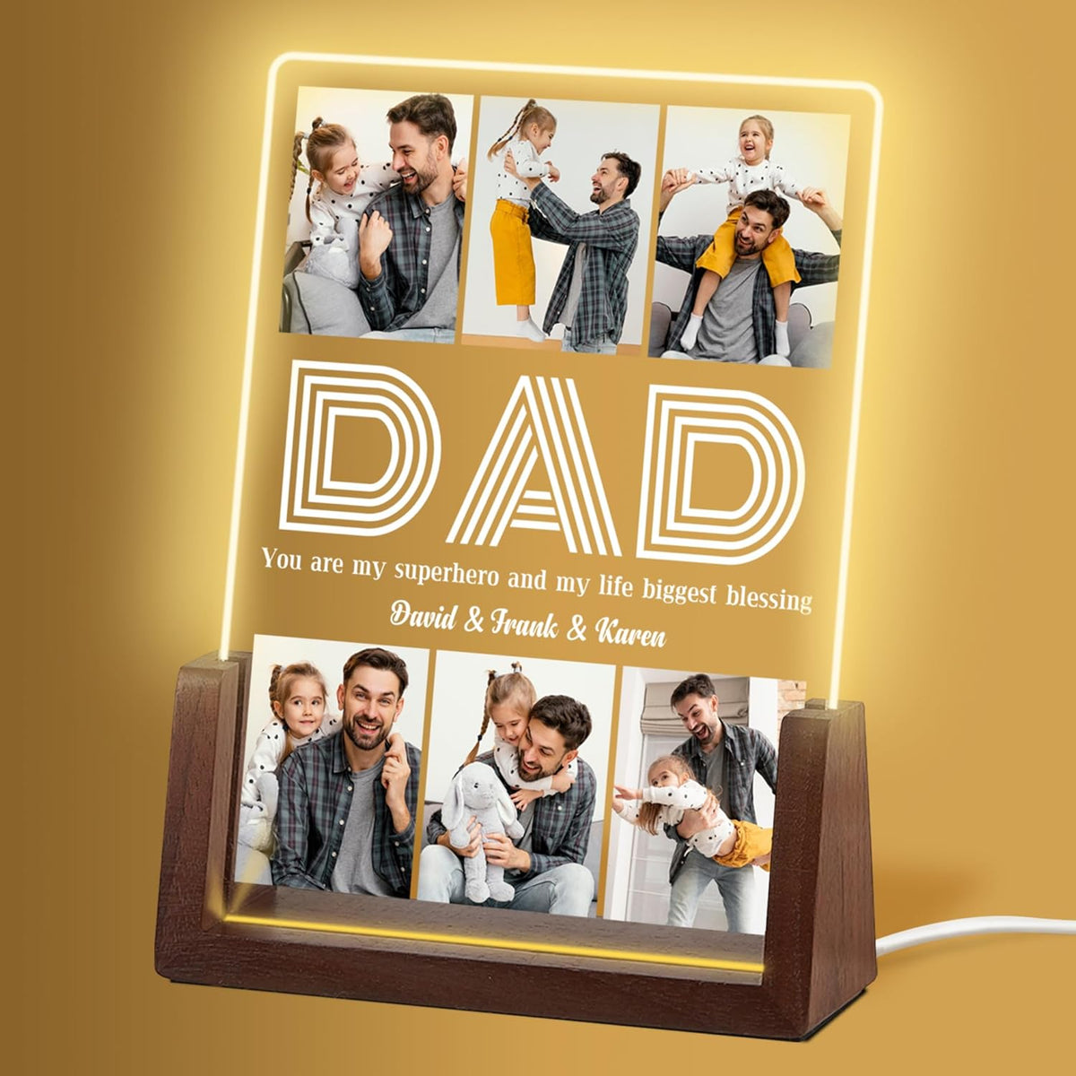 Customized Fathers Day Birthday Gifts for Dad from Daughter Son, Custom Acrylic Plaque Picture Frame with Photos, Anniversary Unique Gifts for Dad Papa, Personalized Dad Gifts for Husband from Wife