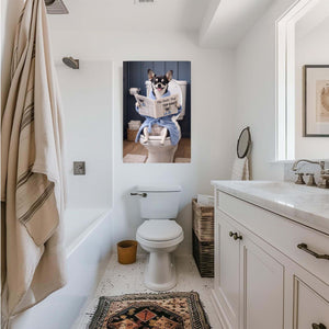 Custom Pet on Toilet with Newspaper | Unique Pet Gift, Fun Bathroom Print, Dog on Toilet, Personalised Pet Wall Art, Pet Portrait from Photo