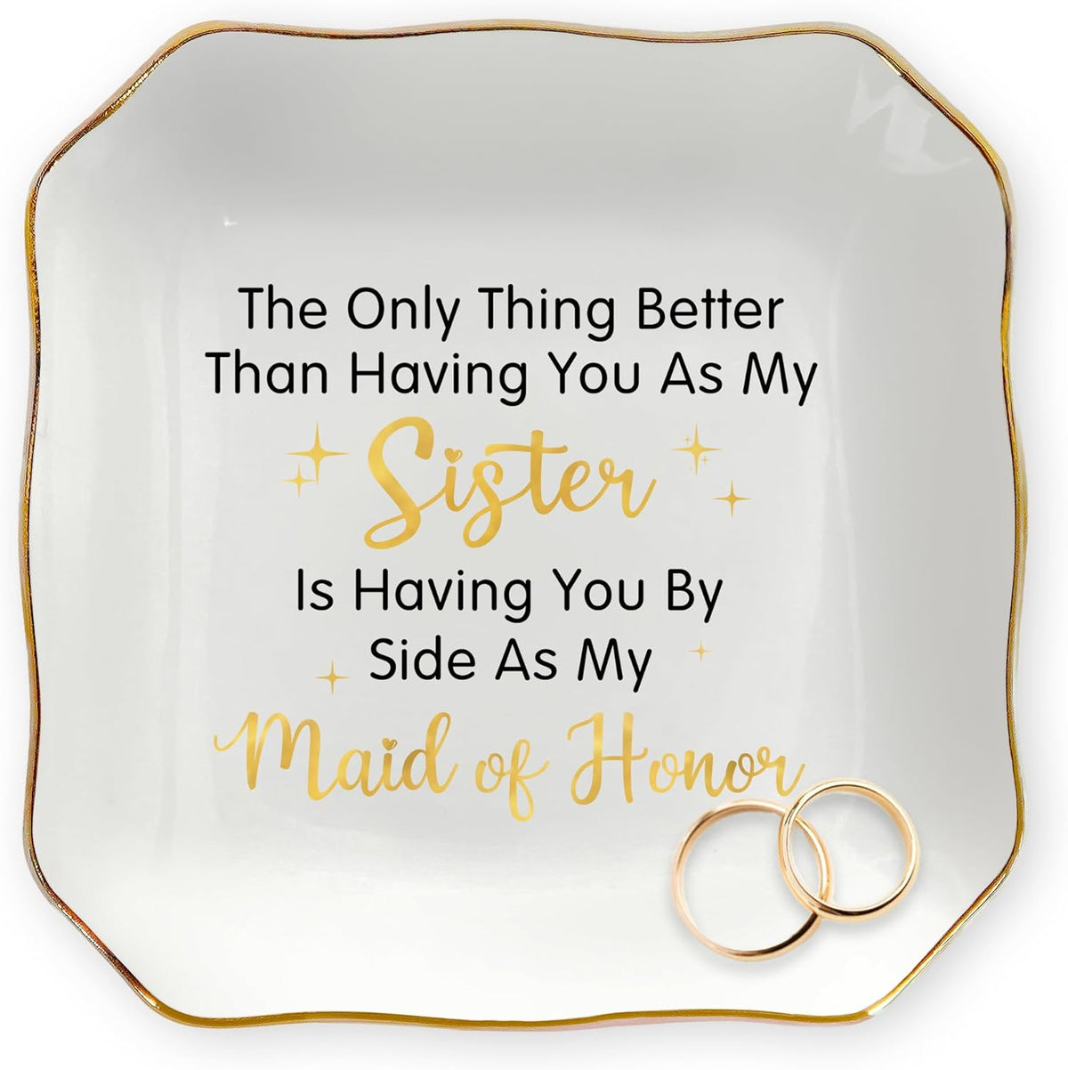 Maid of Honor Gifts for Women - Ceramic Jewelry Dish Tray - Wedding Bridesmaid Gifts for Sister, Ring Holder for Women, Jewelry Tray for Maid of Honor Proposal, Bridesmaid Gift Ideas