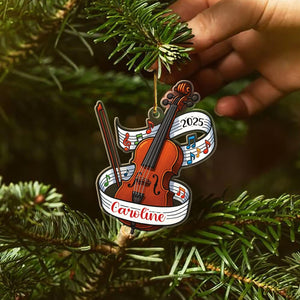 Custom Cello Player Christmas Ornament with Name Year, Personalized Instrument Shaped Ornaments Gift for Daughter Son Dad Mom Friends Cellist, Awesome Cello Keepsake Xmas Ornament Gift for Retirement