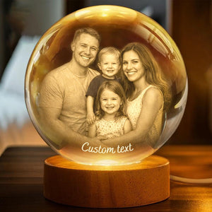 Personalized 3D Photo Crystal Ball, Custom Engraved Picture Lamp with Wood Base, Night Light for Couples, Gifts for Him Her Valentines Day, Anniversary, Personalized Gifts for Husband, Wife