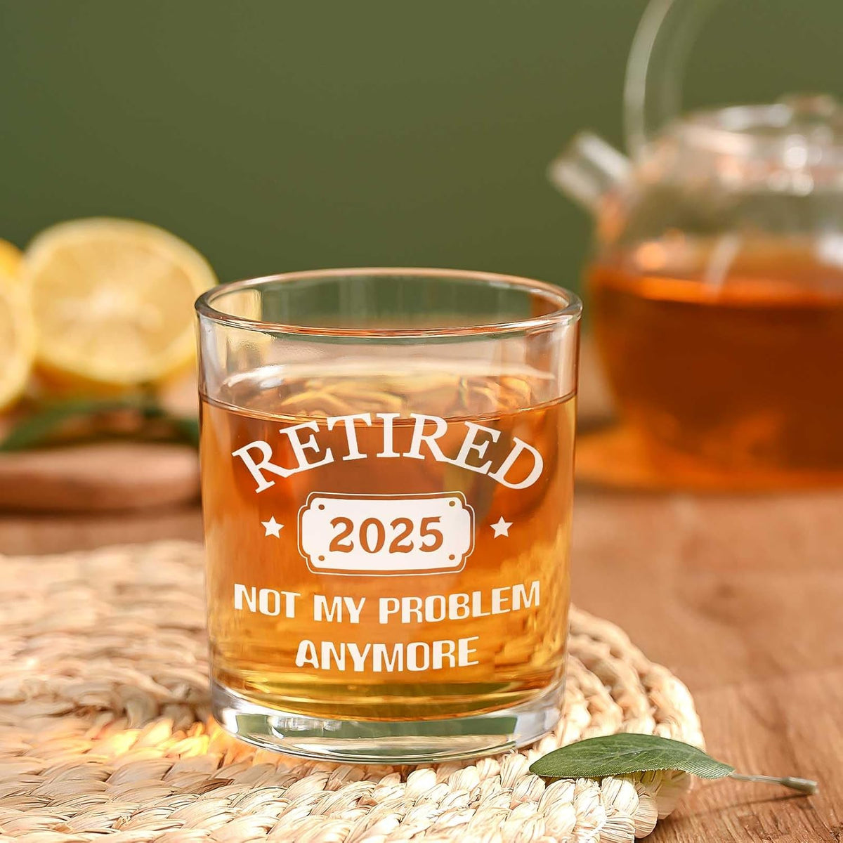 Retirement Gifts for Men, Retired 2025 Not My Problem Anymore Whiskey Glass, Funny Retired Gifts for Boss Coworker Husband Teacher Friends Dad Grandpa, Retired Old Fashioned Glass