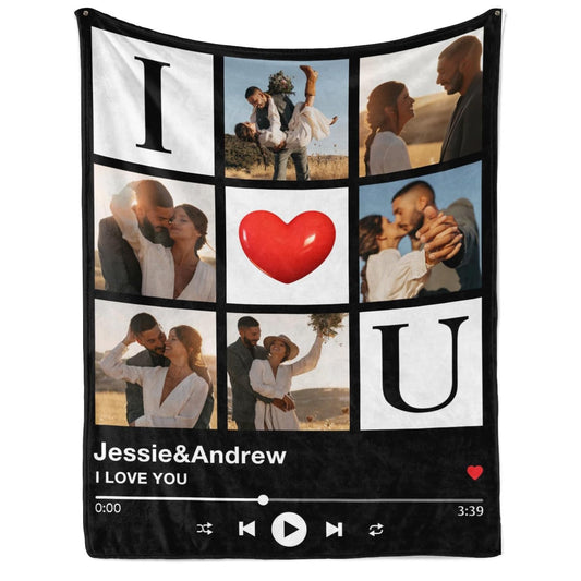 Personalized Spotify Code Music Blanket with Photo for Couples, Bridal Shower Gifts for Bride to Be, I Love You Wedding Gifts for Newlyweds Just Married Gifts Wedding Throw Blanket