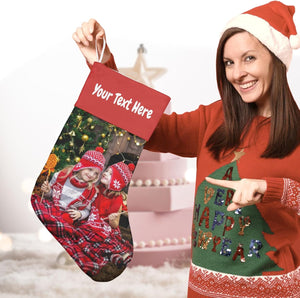 Customizable Christmas Stocking with Name Photo, Personalized Christmas Stockings Gifts & Decorations for Family Holiday Xmas Party