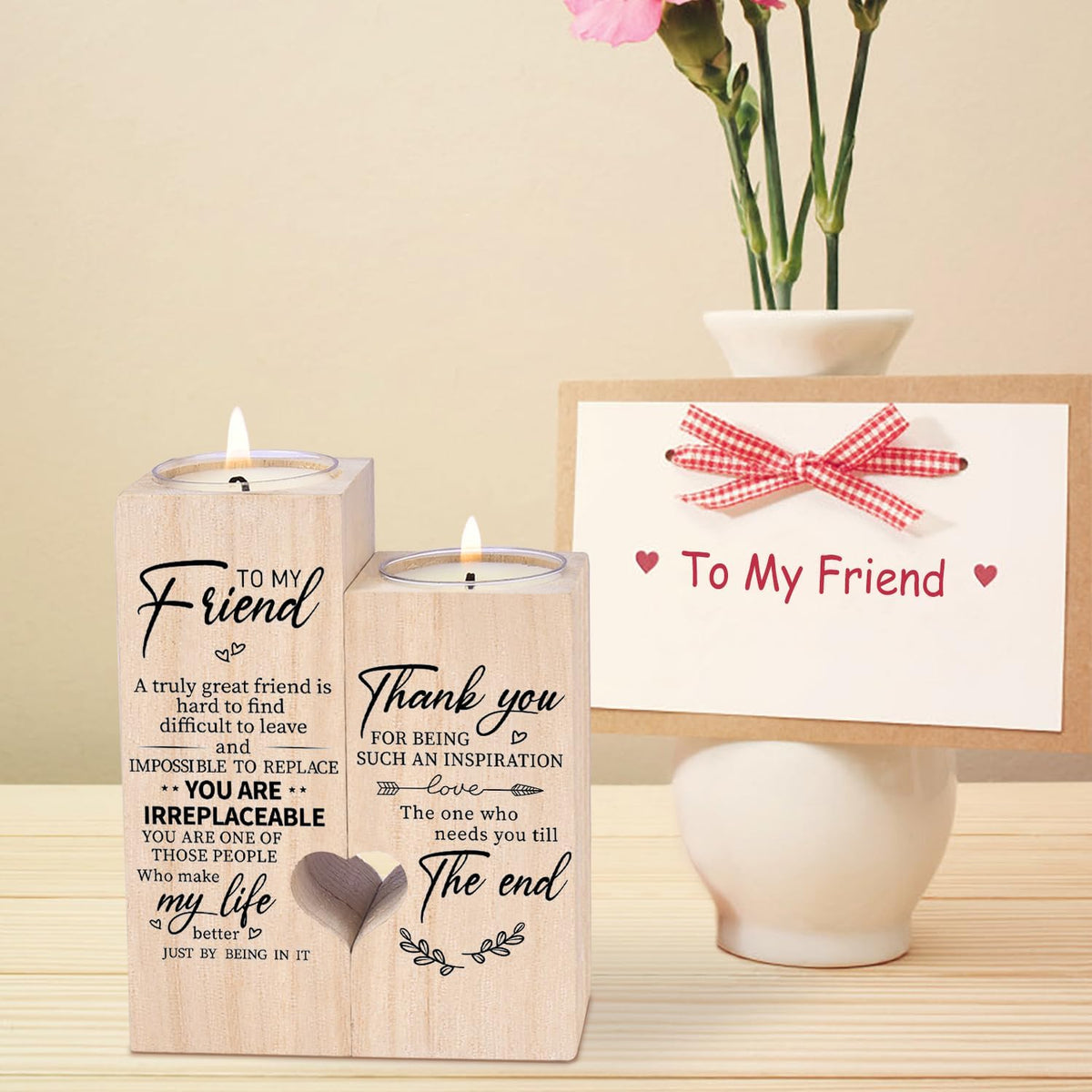 Wooden Candle Holders-to My Friend,You are IRREPLACEABLE, Thank You for Being My Unbiological Sister.Women Female Girl Friends Personalized Custom Friendship Birthday Gift