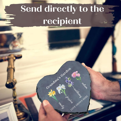 Personalized Garden Stone, Mothers Day Gifts for Grandma with Grandkids Birth Flower, Unique Christmas and Birthday Gifts for Grandma
