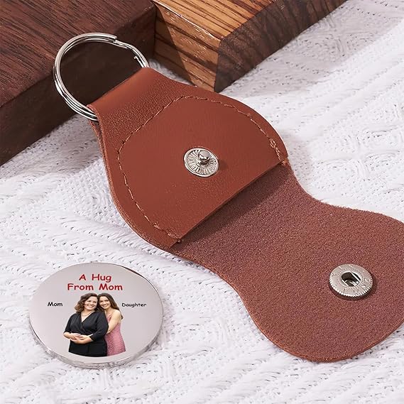 Personalized Pocket Hug, Custom Leather Token Keychain Keepsake Inspirational Gift for Family, Friends, Couple