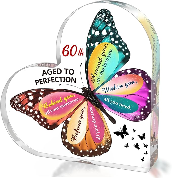 60th Birthday Gifts for Women, Acrylic Heart Sign Birthday Keepsake Presents, 60 Year Old Bday Gifts for Mom, Aunt, Grandma, Sister, Best Friends, Wife, Her