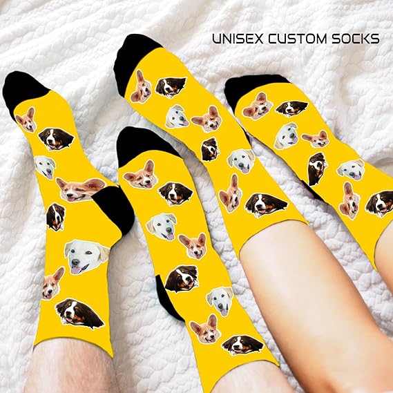 Custom Face Socks for Women Men Cat Dog Lovers, Customized Unisex Funny Crew Sock Gifts