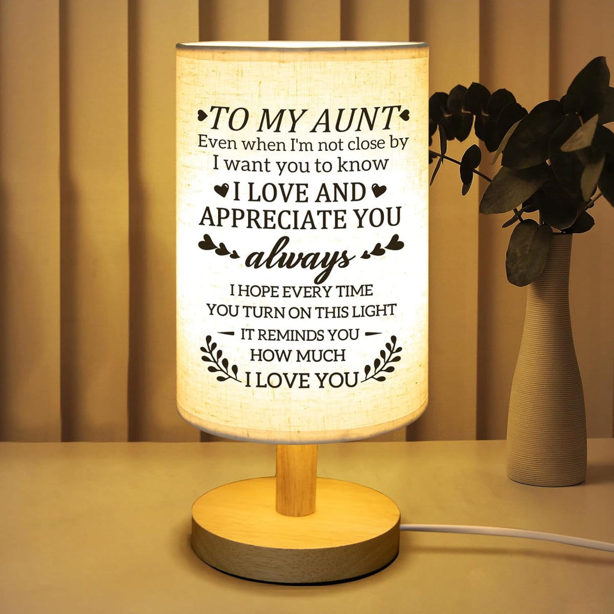 Gifts for Mom from Daughter Son, Mom Gifts for Birthday Fabric Lamp, Birthday Gifts for Mother Table Lamp with Wooden Stand