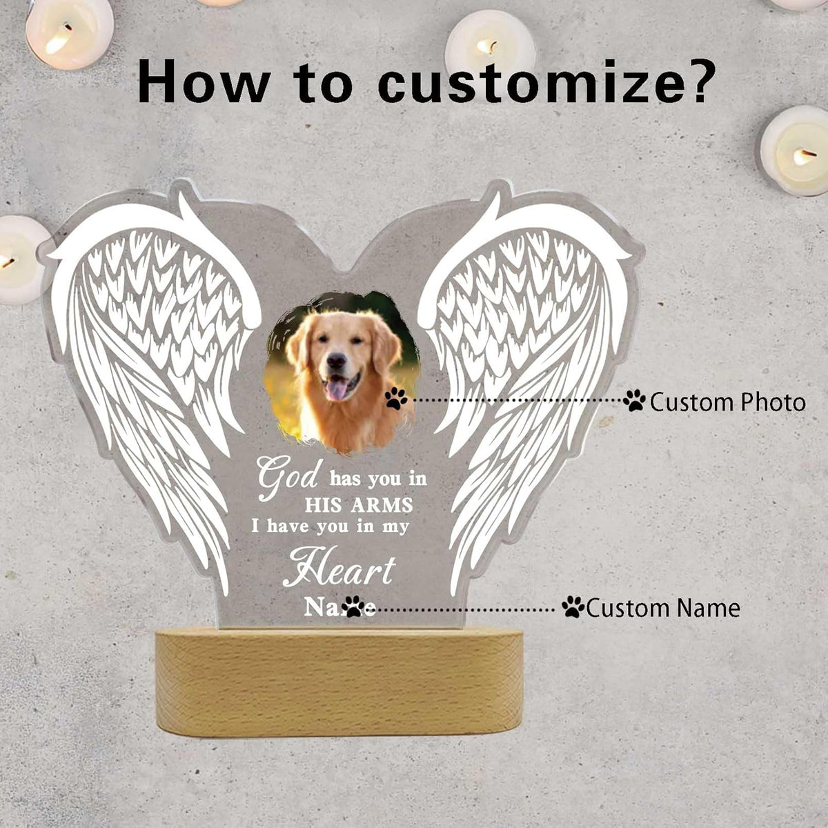 Custom Pet Memorial Night Light Gift Personalized Dog Cat Acrylic Plaque Photo Frame Sympathy Gift Condolence Gifts with Picture Name