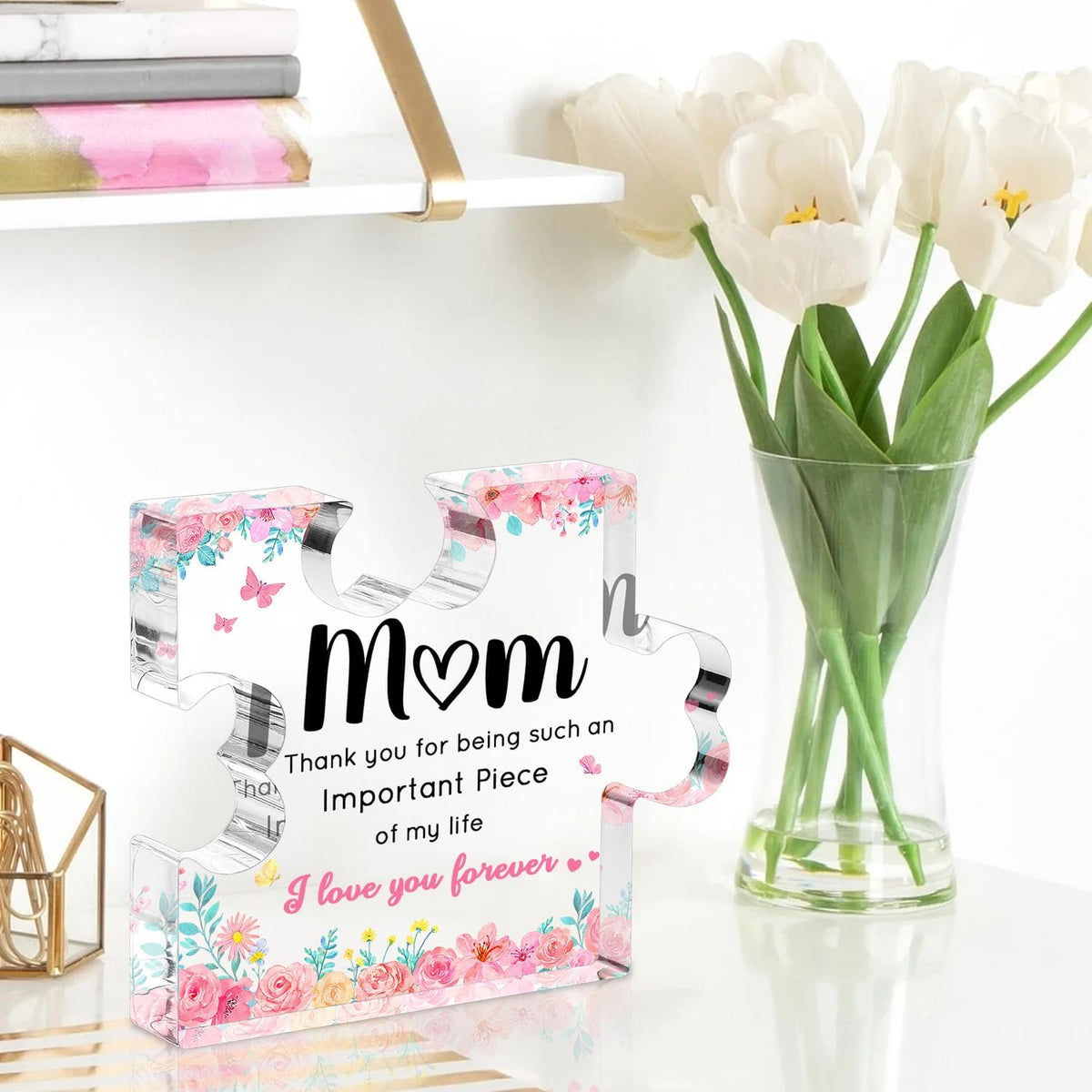 Mothers Day Gifts for Mom From Son Daughter, Mothers Birthday Gift Ideas - Acrylic Puzzle Piece Plaque inches, Birthday Valentine's Day Christmas Mother's Day Gift for Mom