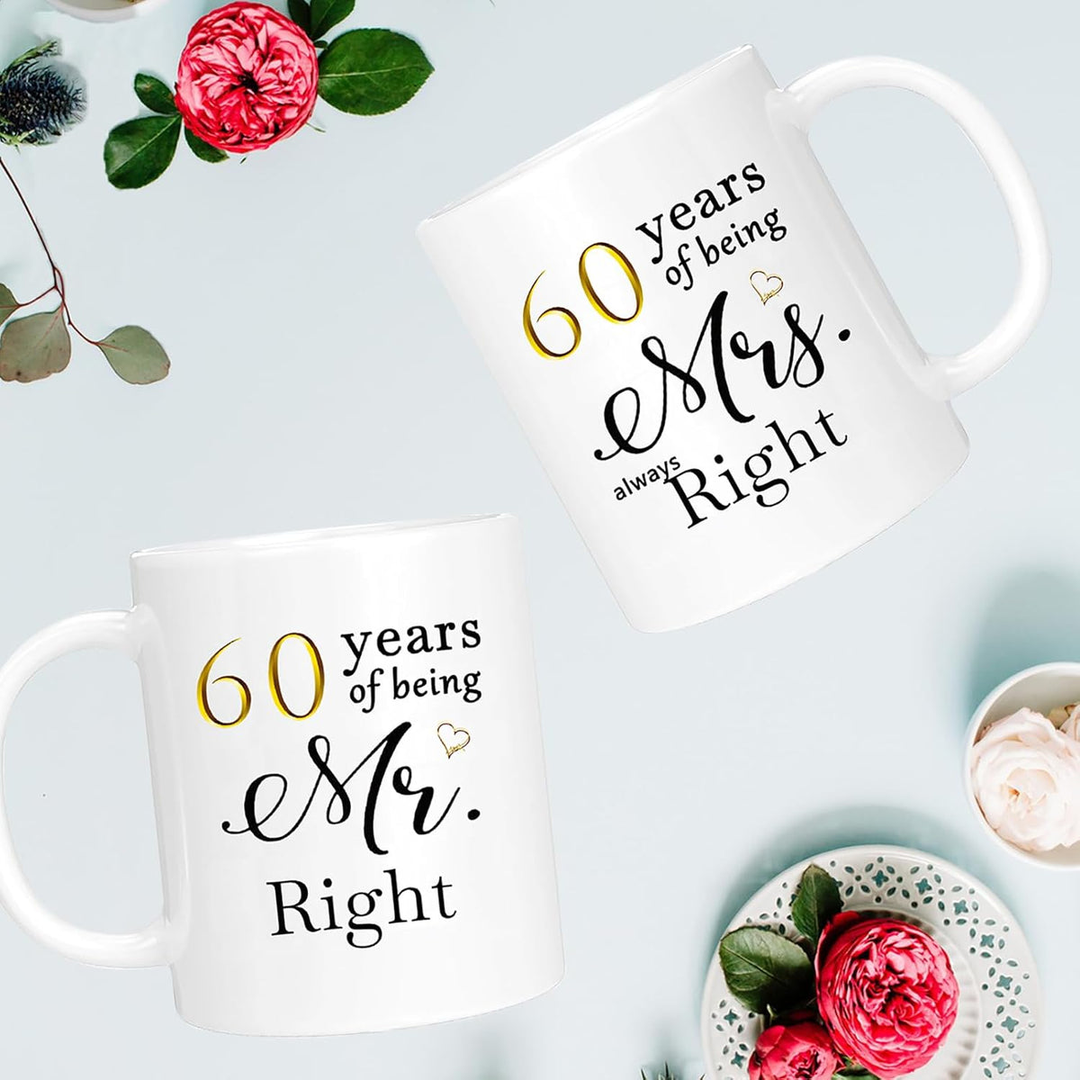 Custom Year Wedding Gifts for Couple, 60th Anniversary Ideal Gifts for Wife Husband Parents Couple Grandparents, Custom Year Anniversary Engagement Gifts for couple, Anniversary Coffee Mug