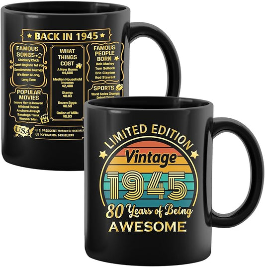80th Birthday Gifts for Women Men, 80th Birthday Gifts for Him, 1945 Birthday Gifts for Women Men, 80 Years Old Gifts, 1945 Birthday Gifts for Her Him, 80th Birthday Presents Coffee Mug