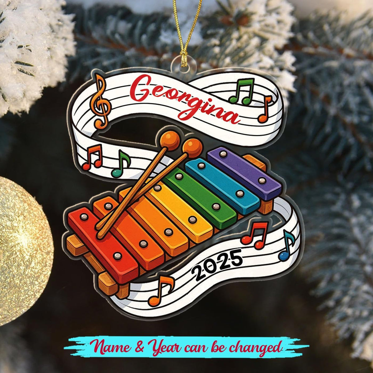 Personalized Xylophone Shape Ornament Gift for Instructor Music Husband Wife, Customized Year Name Xylophonist Ornament Keepsake Christmas, Unique Xylophone Instrument Xmas Ornaments for Appreciation