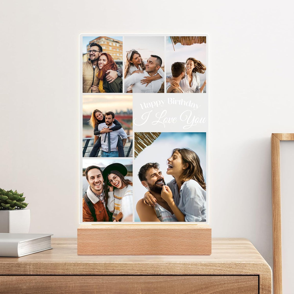 Custom Picture Frames, Personalized Photo Frame with Night Light, Customized Photo Frame, Personalized Anniversary Birthday Gifts for Women Men Him Her Couple