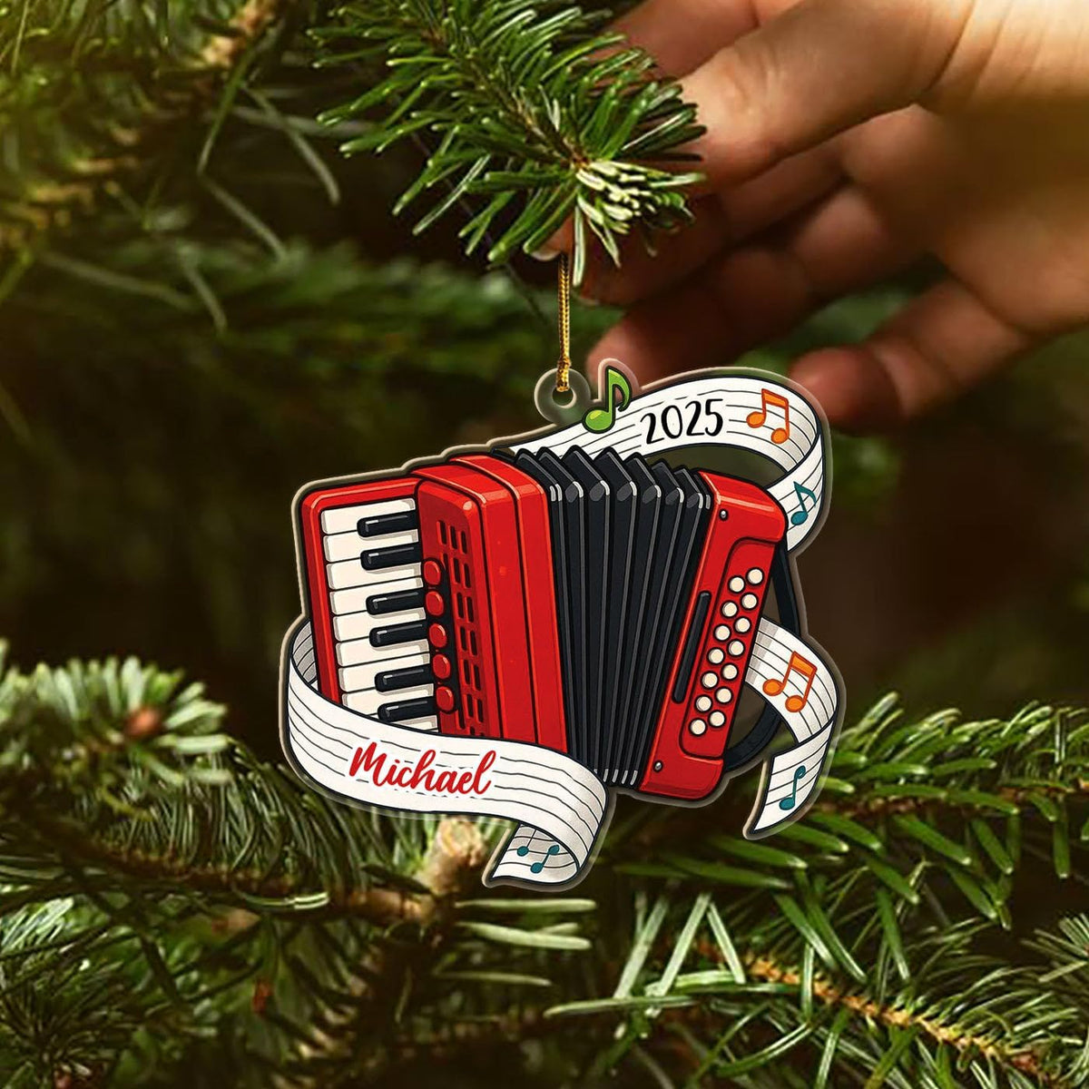 Personalized Accordion Player Shaped Christmas Ornament, Customized Year Name Accordionist Ornament Gift for Daughter Son Kids Teacher Student, Accordion Instrument Keepsake Ornaments for Graduation