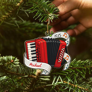 Personalized Accordion Player Shaped Christmas Ornament, Customized Year Name Accordionist Ornament Gift for Daughter Son Kids Teacher Student, Accordion Instrument Keepsake Ornaments for Graduation