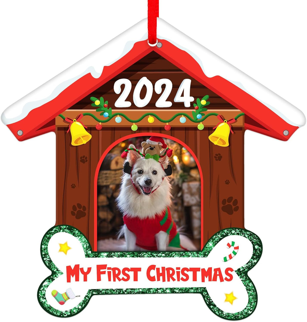 Acrylic Dog Picture Frame Ornaments Personalized Dog Photo Frame Christmas Ornaments for Dog Puppy Dog Lover Christmas Tree Decorations Gifts