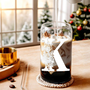 Gifts for Holidays,Birthday Gifts for Women,Personalized Initial Glass Cup as Iced Coffee Cups,Aesthetic Smoothie Cup Cute Beer Tumbler,16 oz Glass Cups