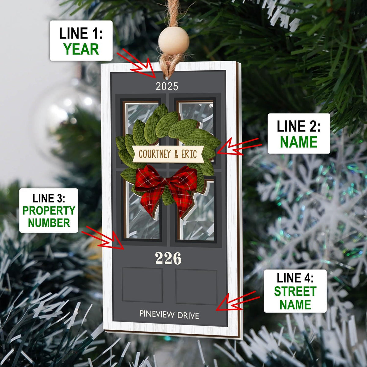 Personalized New Home/Apartment Christmas Ornament 2025, 2-Layers Wooden Housewarming Gift for Couple, Family, Our First Apartment Christmas First Christmas in New Home Ornaments