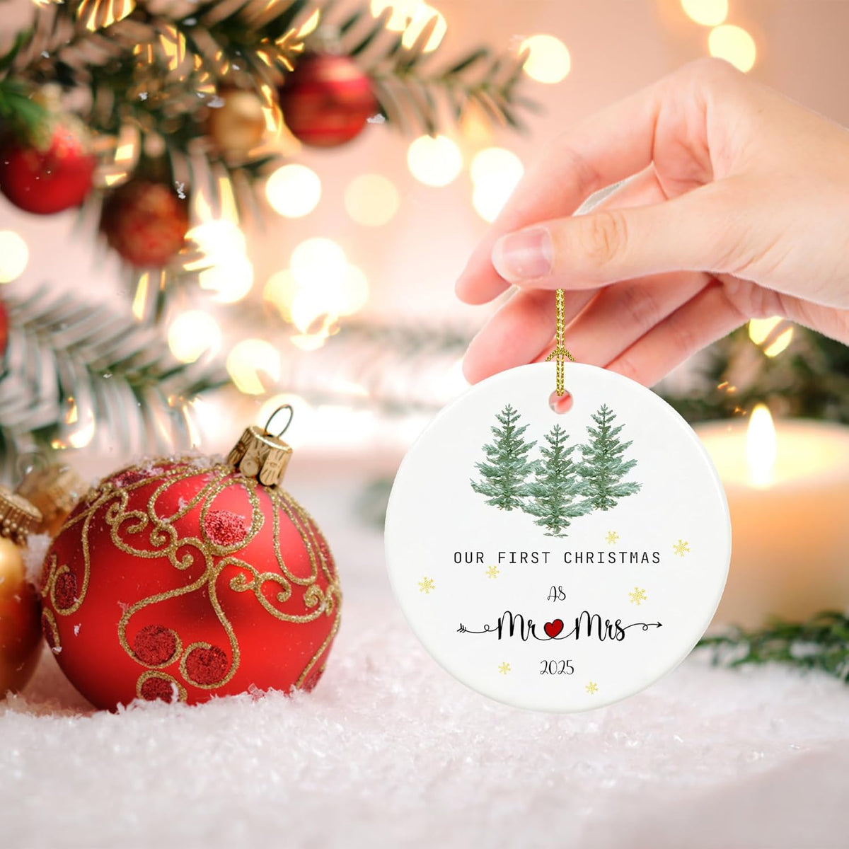 First Christmas Married Custom Years as Mr&Mrs Ceramic Newlywed Keepsake, Mr & Mrs Christmas Ornament, Wedding, Christmas Decoration